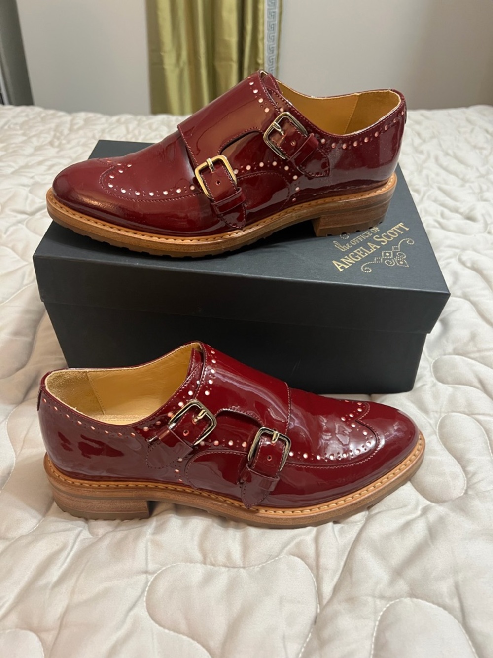 Angela Scott Women's Burgundy Patent Double Monk Shoes